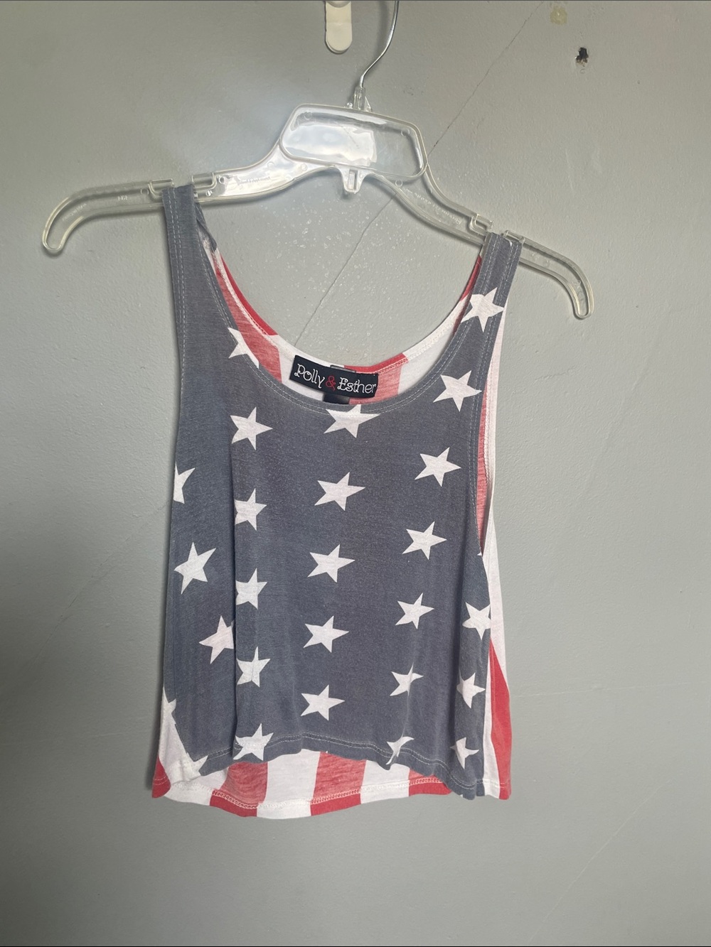 Polly & Esther Americana Flag high low lightweight tank top Fourth of July BBQ